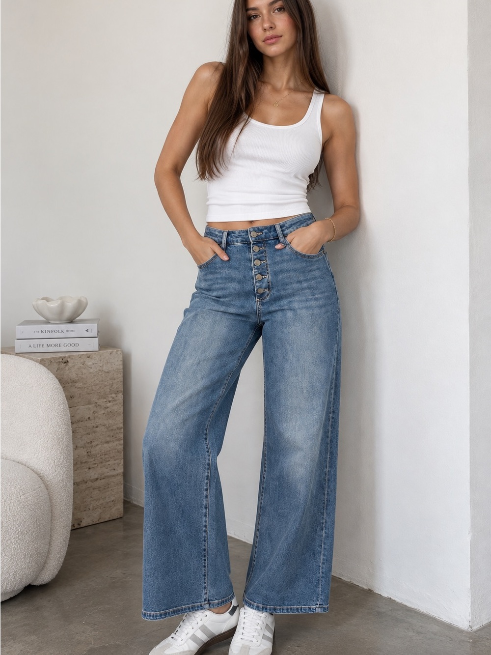 WASH LAB Wide Leg Button Fly Jeans Size 30 High Rise Blue Denim